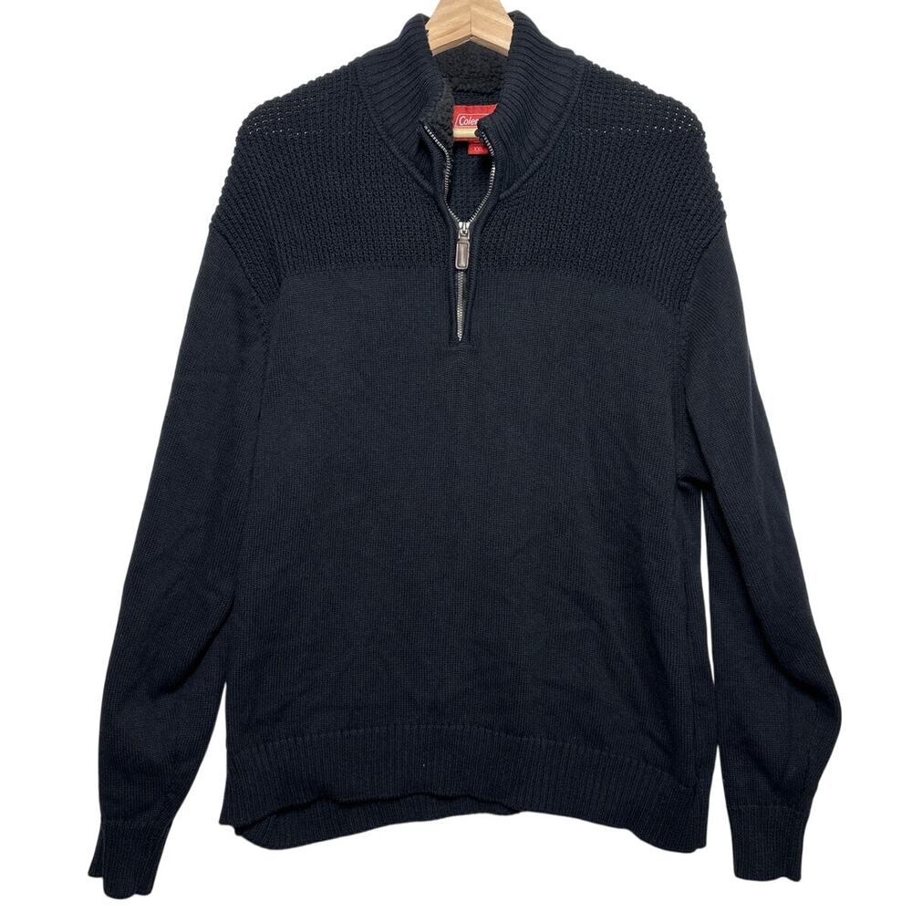 Coleman Men’s 1/4 Zip Sweater Faux Fur Collar Black Outdoor Pullover Sz XXL Knit